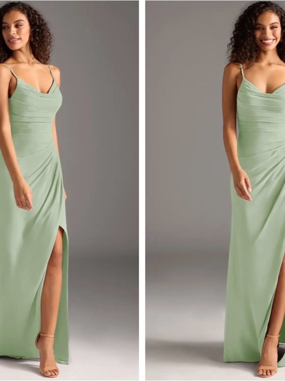 Azazie Dusty Sage Green A4 sz Bridesmaid Dress - Picture 3 of 4